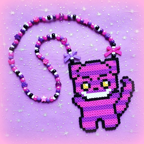 COPY - Cheshire Cat Perler Bead Rave Kandi Necklace - Picture 1 of 10